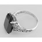 Detail view of Antique Style Black Onyx Filigree Ring highlighting Black Onyx, Onyx