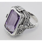 Detail view of 5.5 Carat Amethyst Filigree Ring highlighting Amethyst