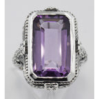 Back view of 5.5 Carat Amethyst Filigree Ring showing 925 sterling silver hallmark
