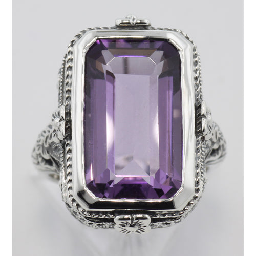 Back view of 5.5 Carat Amethyst Filigree Ring showing 925 sterling silver hallmark