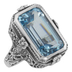 Victorian style, Blue Topaz, sterling silver rings, front view