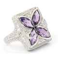 Art Deco style, Amethyst, Diamond, sterling silver rings, front view