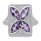 Detail view of Art Deco Style Filigree Ring w/ amethyst diamond highlighting Amethyst, Diamond