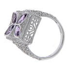 Back view of Art Deco Style Filigree Ring w/ amethyst diamond showing 925 sterling silver hallmark