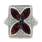 Detail view of Art Deco Style 4 Stone Garnet Diamond Ring highlighting Garnet, Diamond