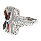 Back view of Art Deco Style 4 Stone Garnet Diamond Ring showing 925 sterling silver hallmark