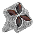 Art Deco style, Garnet, Diamond, sterling silver rings, front view