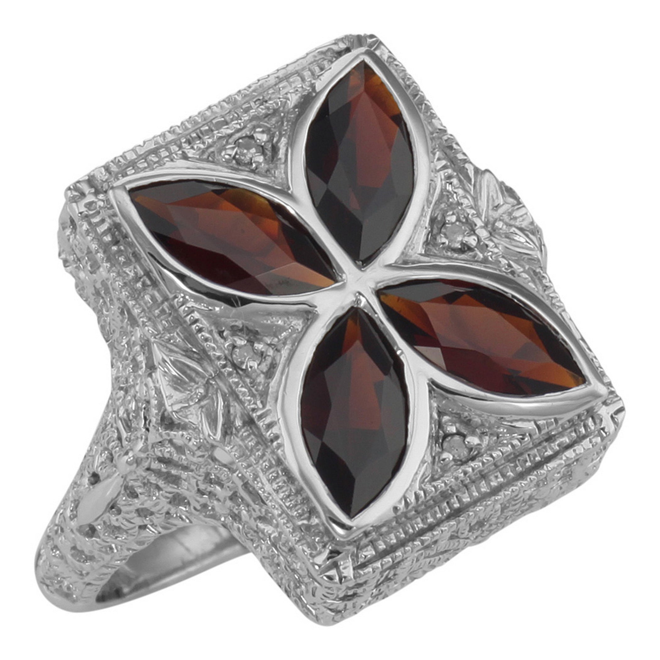 Art Deco style, Garnet, Diamond, sterling silver rings, front view