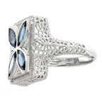Detail view of Art Deco Style Filigree Ring w/ London Blue Topaz diamond Sterling Silver highlighting Blue Topaz, London Blue