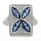 Back view of Art Deco Style Filigree Ring w/ London Blue Topaz diamond Sterling Silver showing 925 sterling silver hallmark