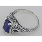 Detail view of Art Deco Style Lapis lazuli Filigree Ring Sapphire Accents Sterling Silver highlighting Sapphire, Lapis