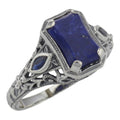 Art Deco style, Sapphire, Lapis, sterling silver rings, front view