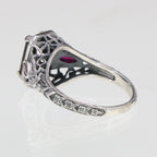 Detail view of Art Deco Style Black Onyx Filigree Ring w/ Ruby Accents highlighting Ruby, Black Onyx