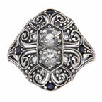 Back view of White Topaz and Sapphire Filigree Ring - Art Deco Style showing 925 sterling silver hallmark