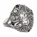 Art Deco style, White Topaz, Sapphire, sterling silver rings, front view