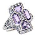 Art Deco style, Amethyst, Diamond, sterling silver rings, front view