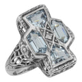 Art Deco style, Blue Topaz, Diamond, sterling silver rings, front view