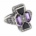 Art Deco style, Amethyst, Diamond, sterling silver rings, front view
