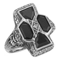 Art Deco style, Diamond, Black Onyx, sterling silver rings, front view