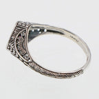 Detail view of Art Deco Style Sterling Silver Red Pink Ruby Filigree Ring highlighting Ruby