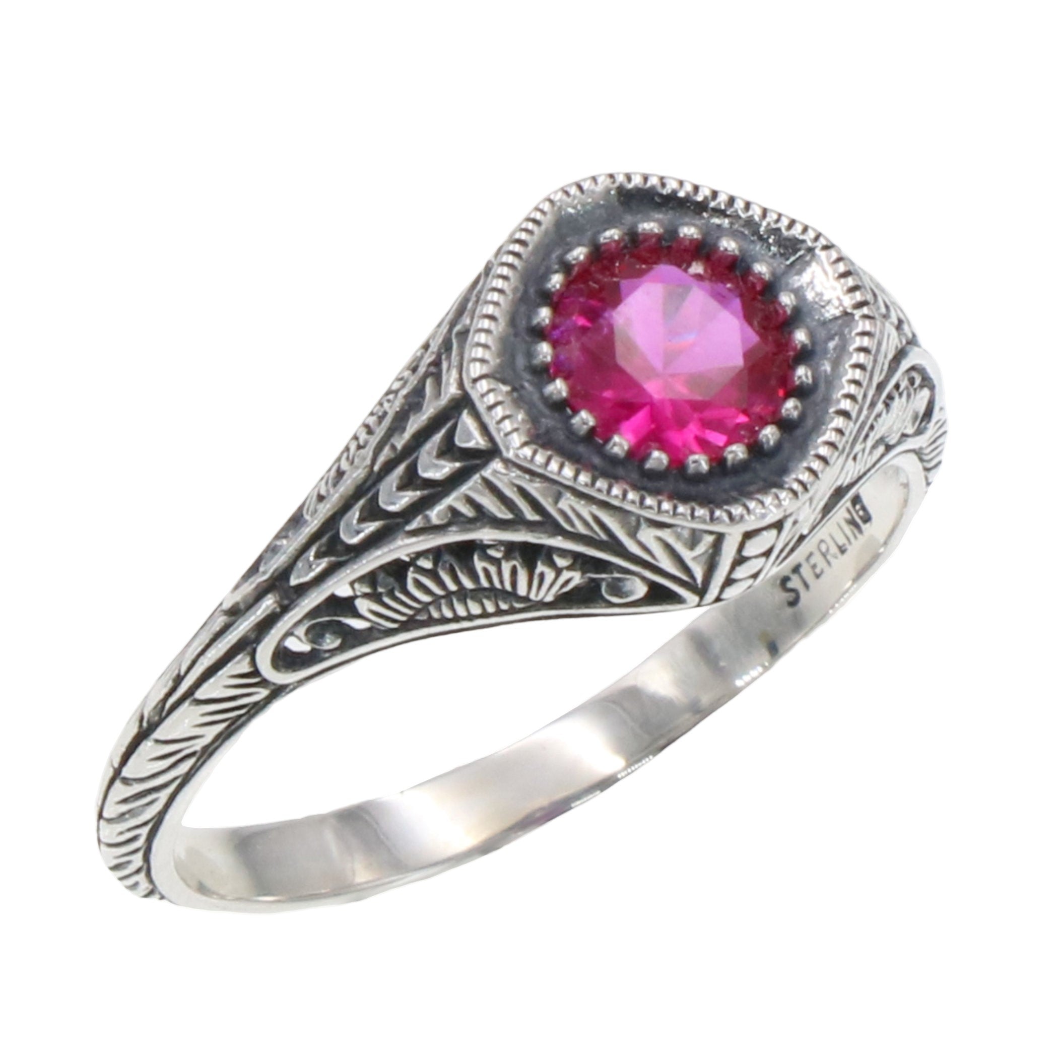 Art Deco style, Ruby, sterling silver rings, front view