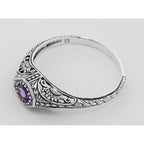 Detail view of Victorian Style Amethyst Filigree Ring Sterling Silver highlighting Amethyst