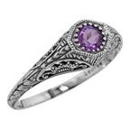 Victorian style, Amethyst, sterling silver rings, front view