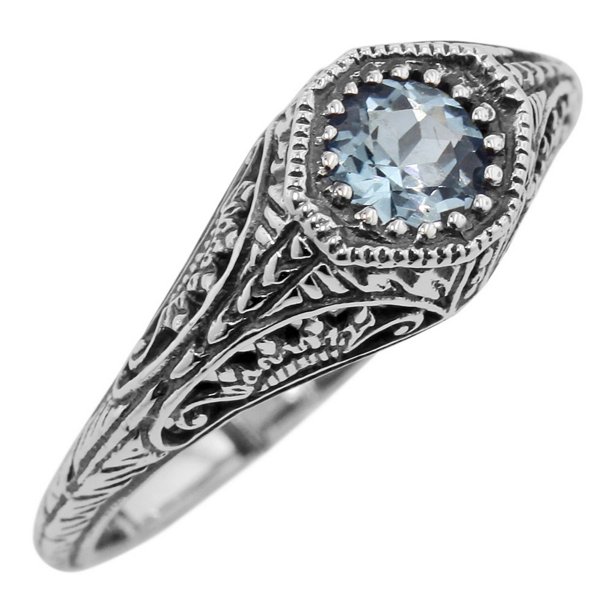 Art Deco style, Blue Topaz, sterling silver rings, front view