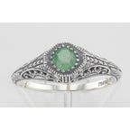 Back view of Victorian Style Emerald Filigree Ring Sterling Silver showing 925 sterling silver hallmark
