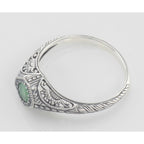 Detail view of Victorian Style Emerald Filigree Ring Sterling Silver highlighting Emerald