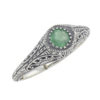 Victorian style, Emerald, sterling silver rings, front view