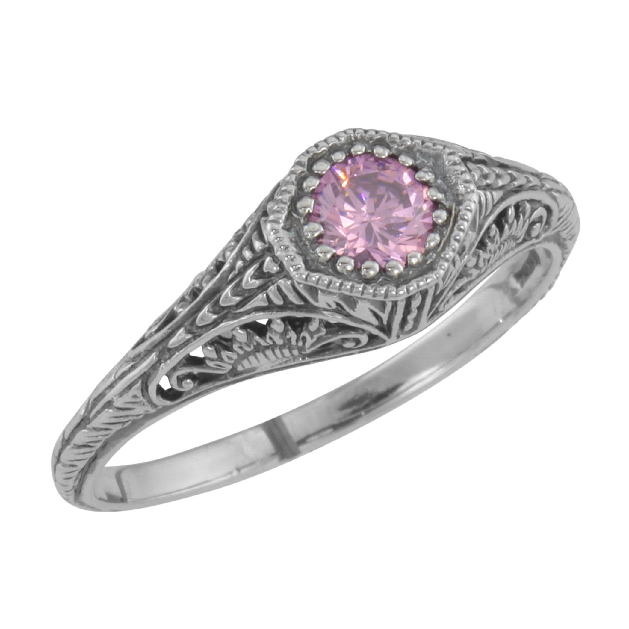Victorian style, CZ, sterling silver rings, front view
