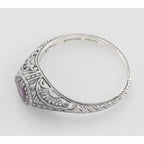 Back view of Victorian Style Ruby Filigree Ring Sterling Silver showing 925 sterling silver hallmark