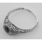 Back view of Victorian Style Sapphire Filigree Ring Sterling Silver showing 925 sterling silver hallmark