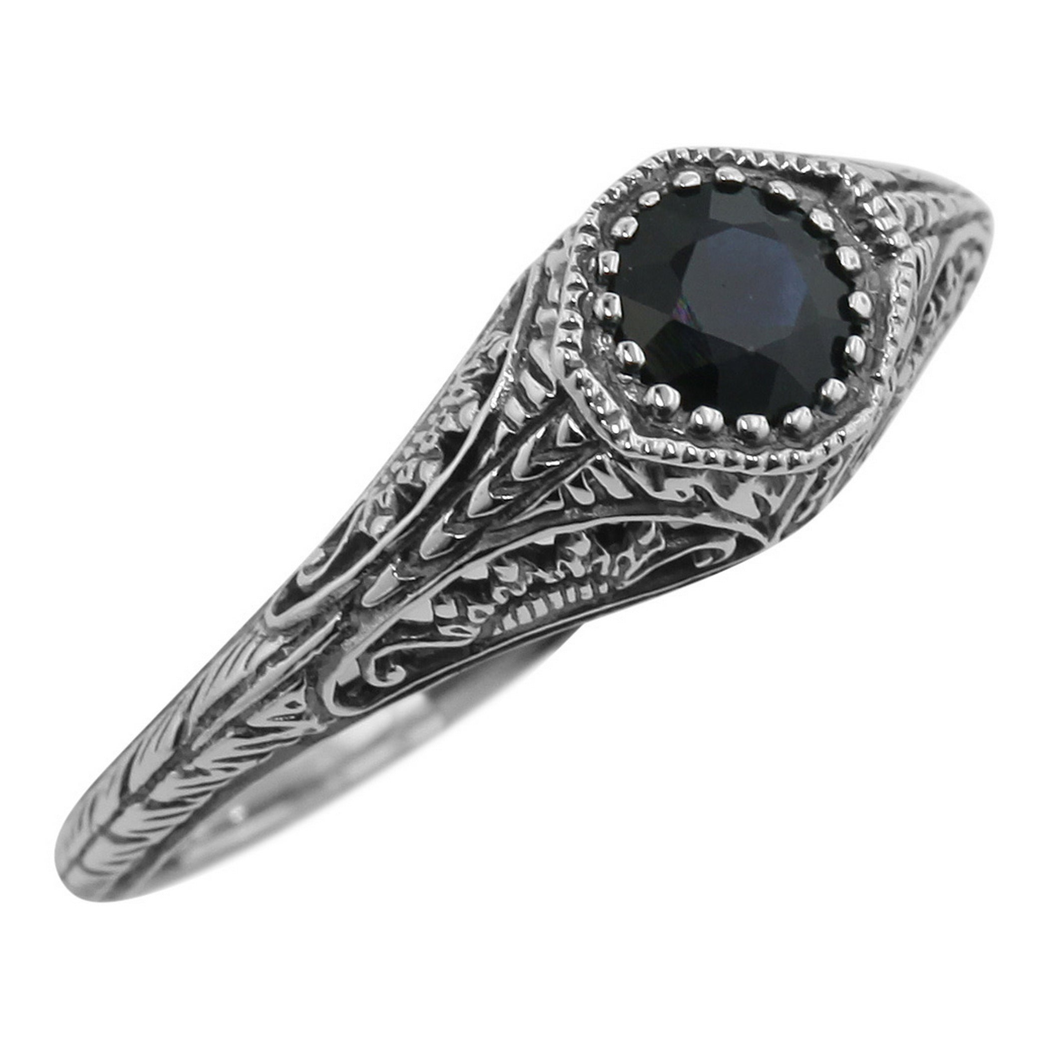 Victorian style, Sapphire, sterling silver rings, front view