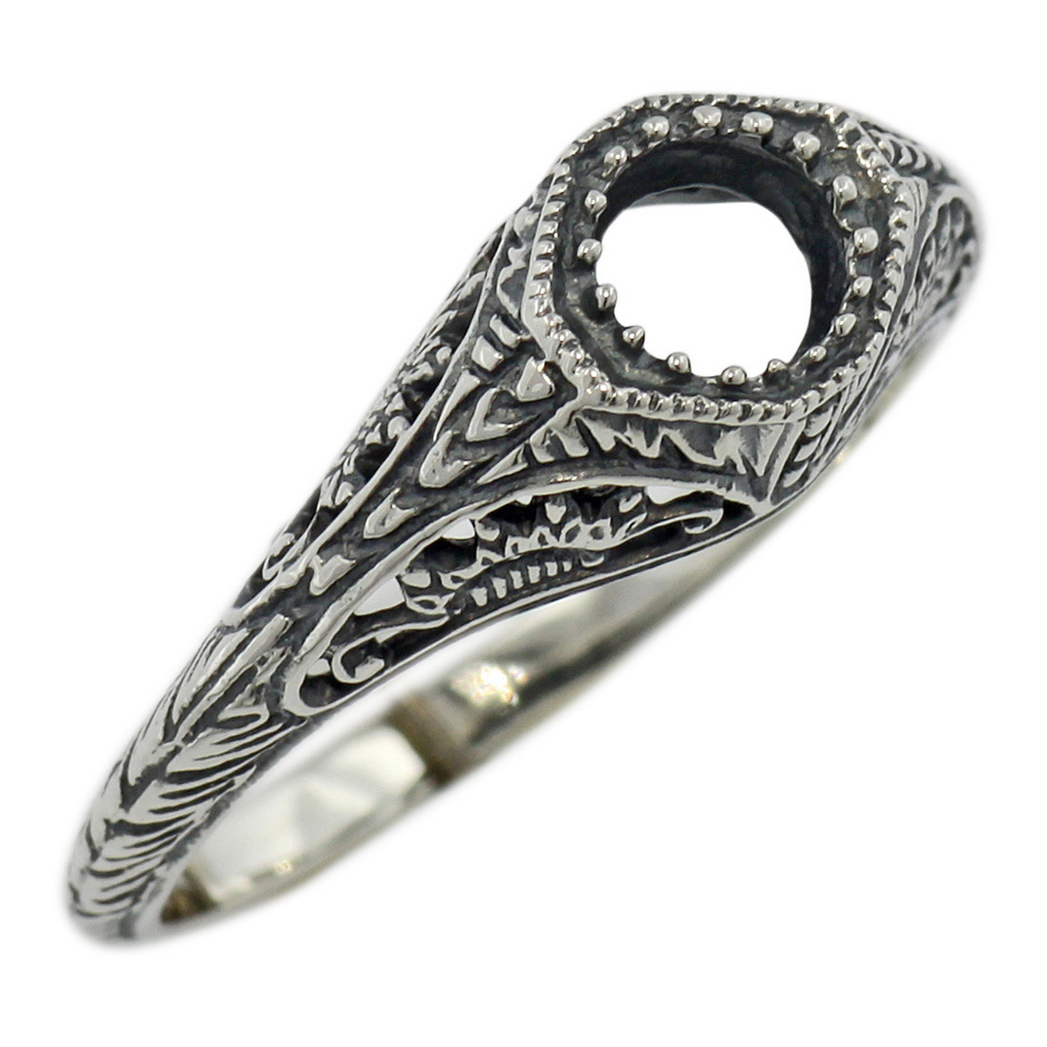 Art Deco style, sterling silver semi mount rings, front view