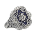 Victorian style, Diamond, Lapis, sterling silver rings, front view