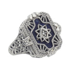 Victorian style, Diamond, Lapis, sterling silver rings, front view