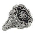 Victorian style, Diamond, Black Onyx, sterling silver rings, front view
