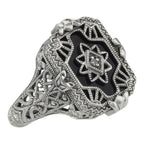 Victorian style, Diamond, Black Onyx, sterling silver rings, front view