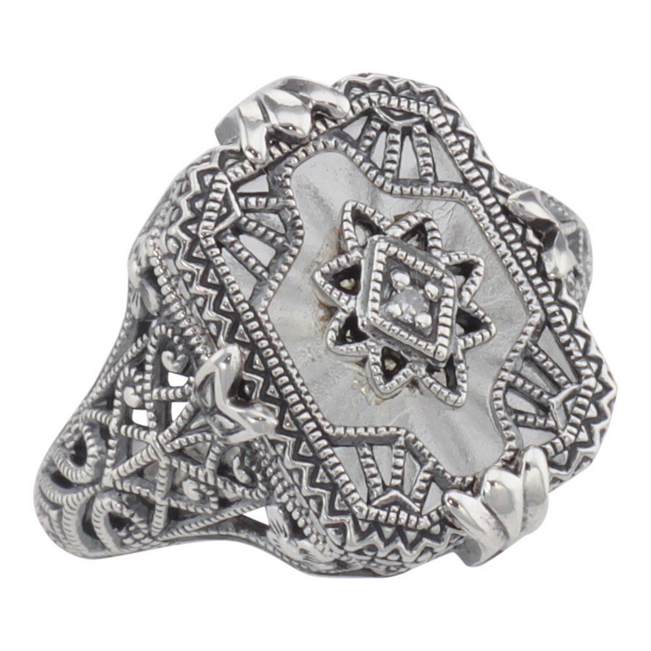Victorian style, Diamond, Crystal, sterling silver rings, front view