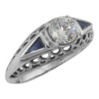 Art Deco style, Sapphire, Cubic Zirconia, sterling silver rings, front view