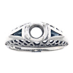 Detail view of Art Deco Filigree Semi Mount 6mm Ring Sapphire Accents Sterling Silver highlighting Sapphire