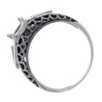 Back view of Art Deco Filigree Semi Mount 6mm Ring Sapphire Accents Sterling Silver showing 925 sterling silver hallmark