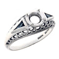 Art Deco style, Sapphire, sterling silver semi mount rings, front view