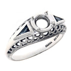 Art Deco style, Sapphire, sterling silver semi mount rings, front view
