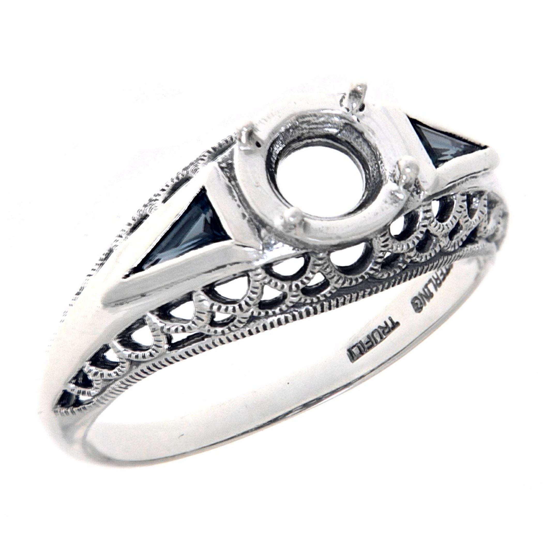 Art Deco style, Sapphire, sterling silver semi mount rings, front view
