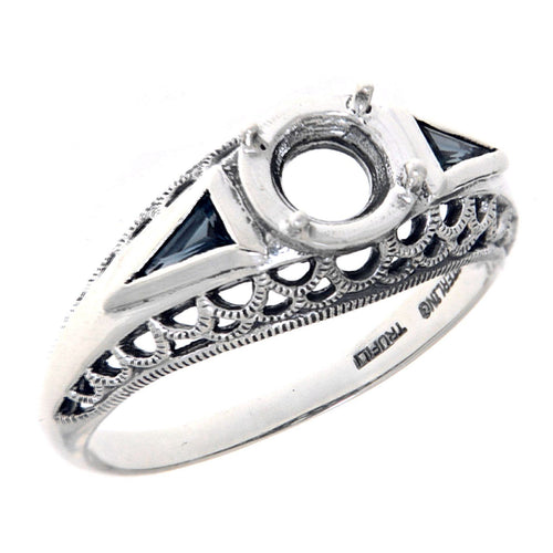 Art Deco style, Sapphire, sterling silver semi mount rings, front view