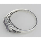 Back view of Art Deco Style Amethyst Filigree Ring w/ 2 Diamonds showing 925 sterling silver hallmark