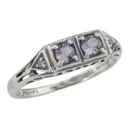 Art Deco style, Amethyst, Diamond, sterling silver rings, front view